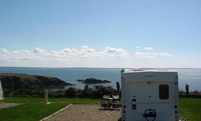 A hardstanding pitch that allows awnings overlooking the Bay